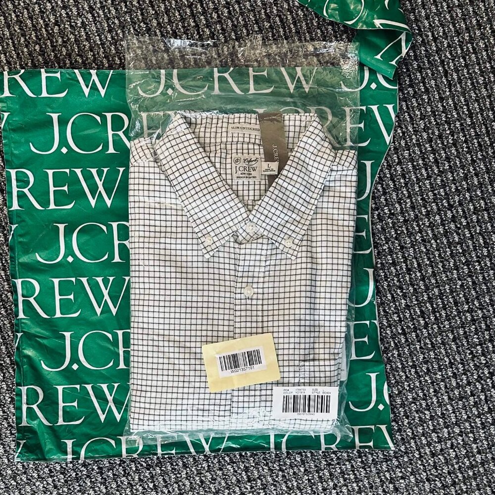 J Crew Slim Untucked Oxford in Navy Green